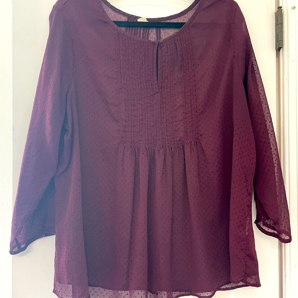 Sheer maroon peasant style blouse
